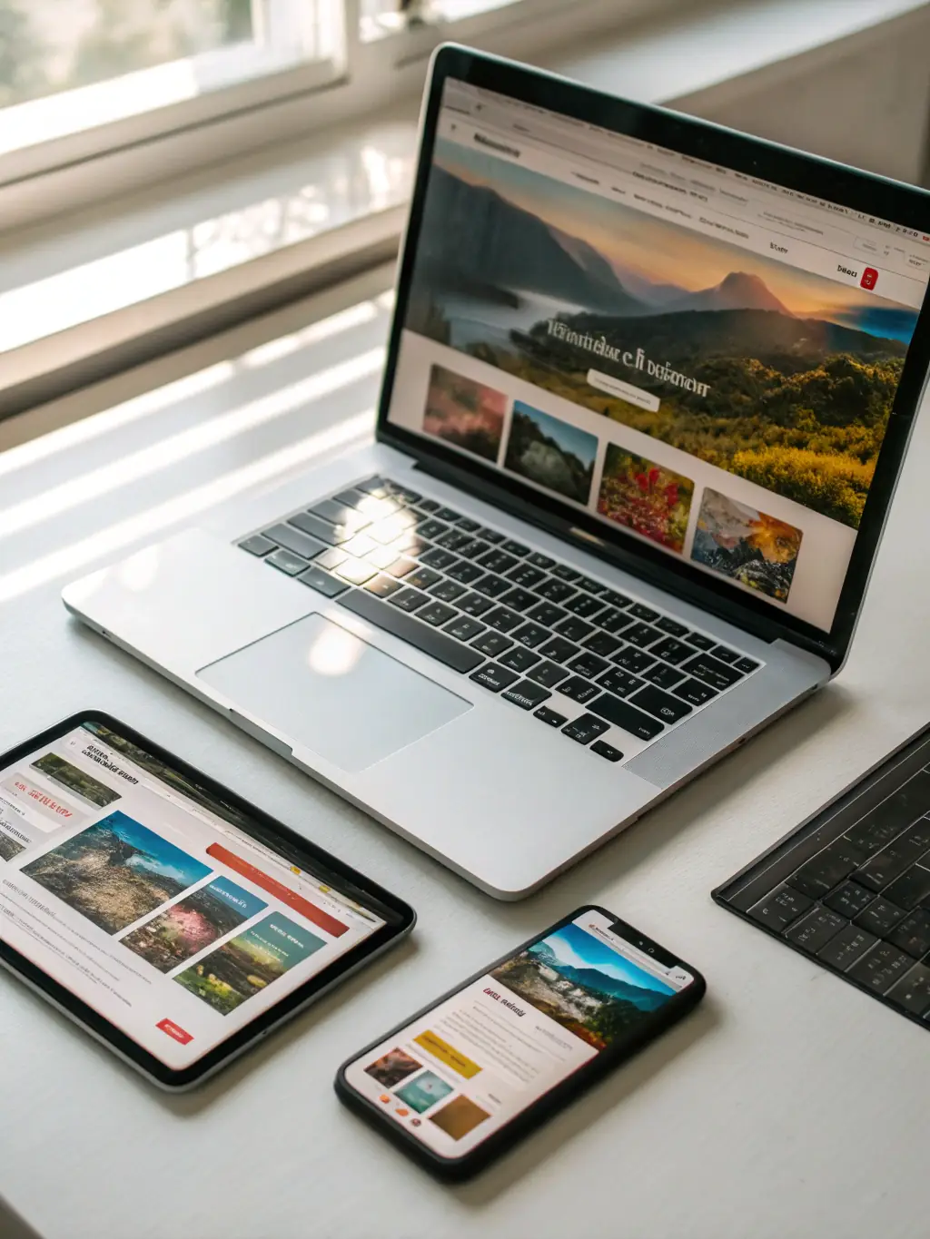 A visually appealing image showcasing a responsive website design on various devices (desktop, tablet, mobile), highlighting its user-friendly interface and modern aesthetics.