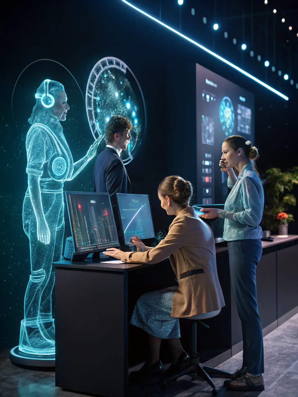 A sleek, modern graphic depicting AI-powered automation tools, such as chatbots and virtual assistants, seamlessly integrating into a business's workflow, enhancing efficiency and customer service.